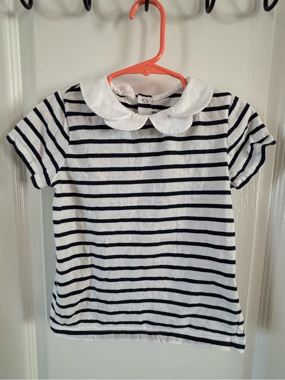 Jacadi Paris Girls' Navy & White Breton Stripe Peter Pan Collar Tee